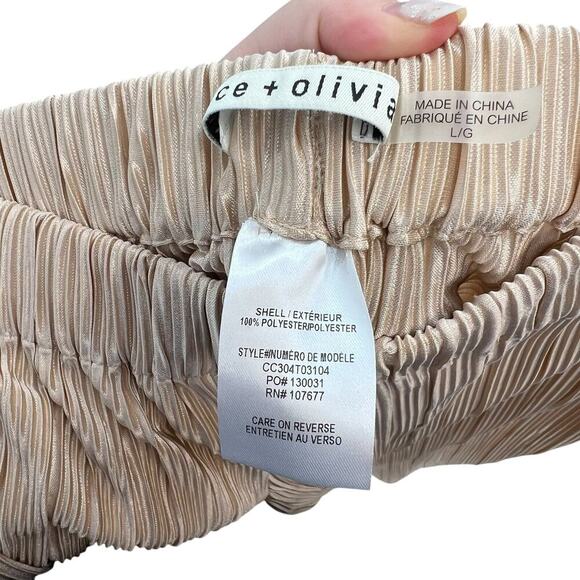 Alice + Olivia Benny Pants Ribbed Pleated Plisse Cropped Wide Leg Tan Size Large - Picture 9 of 10